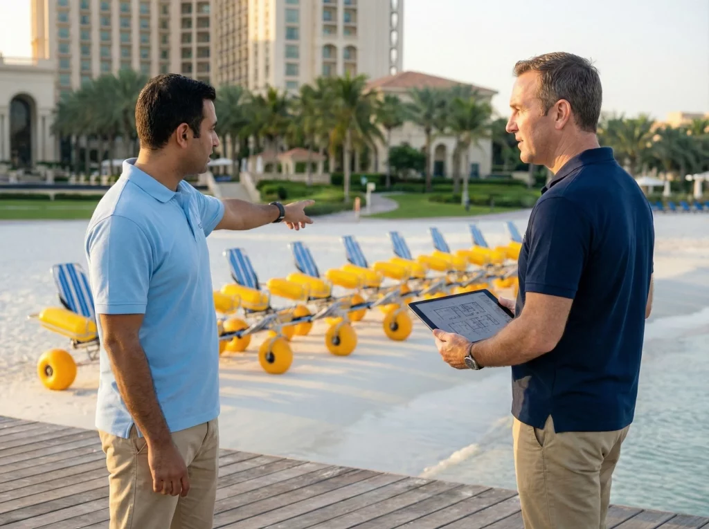 Floating beach wheelchair for use in water