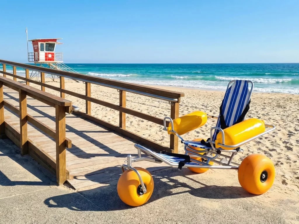 Floating beach wheelchair for use in water