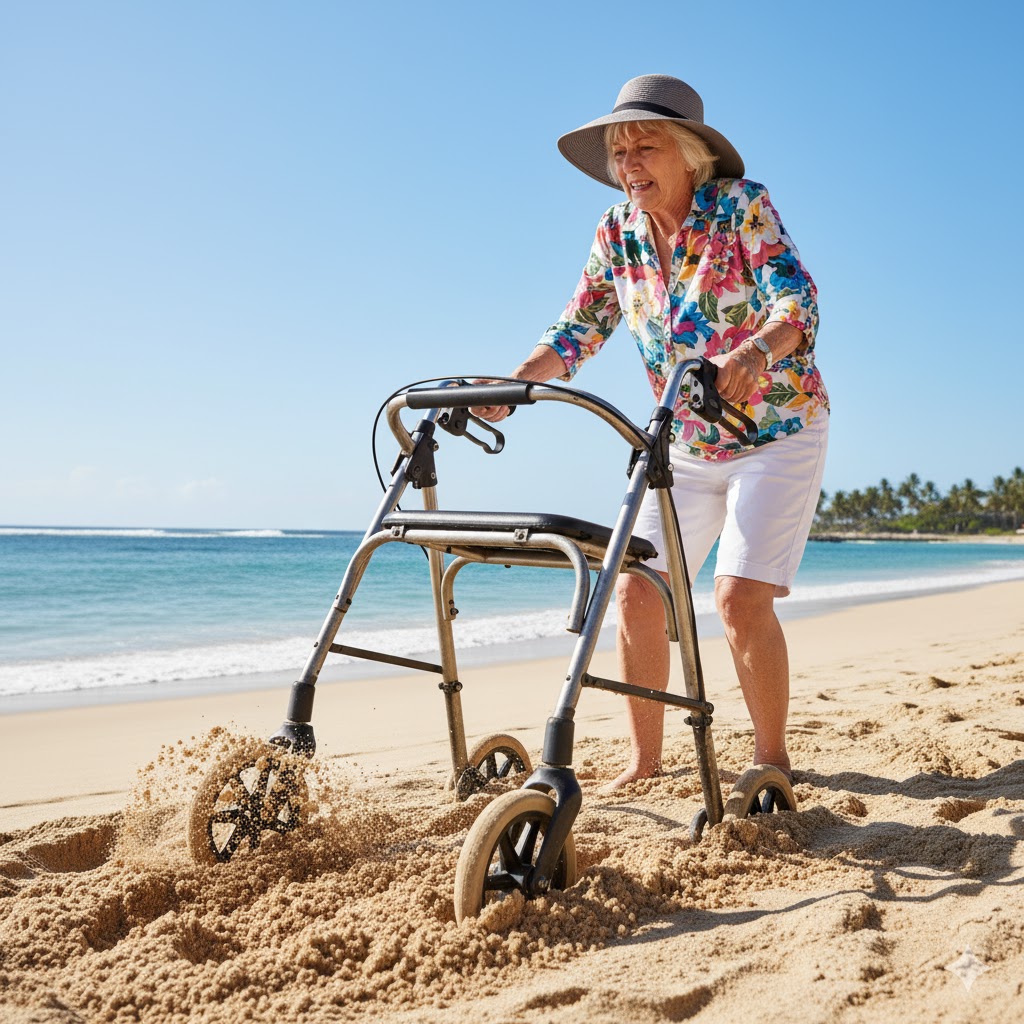 Standard walker stuck in the sand