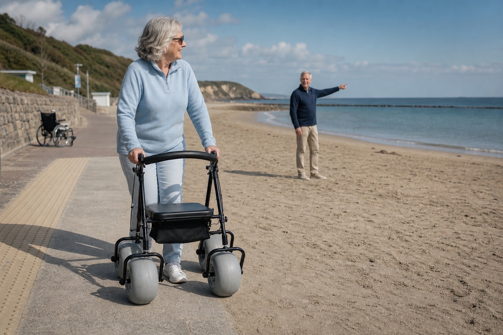 Planned accessible route for using a beach walker