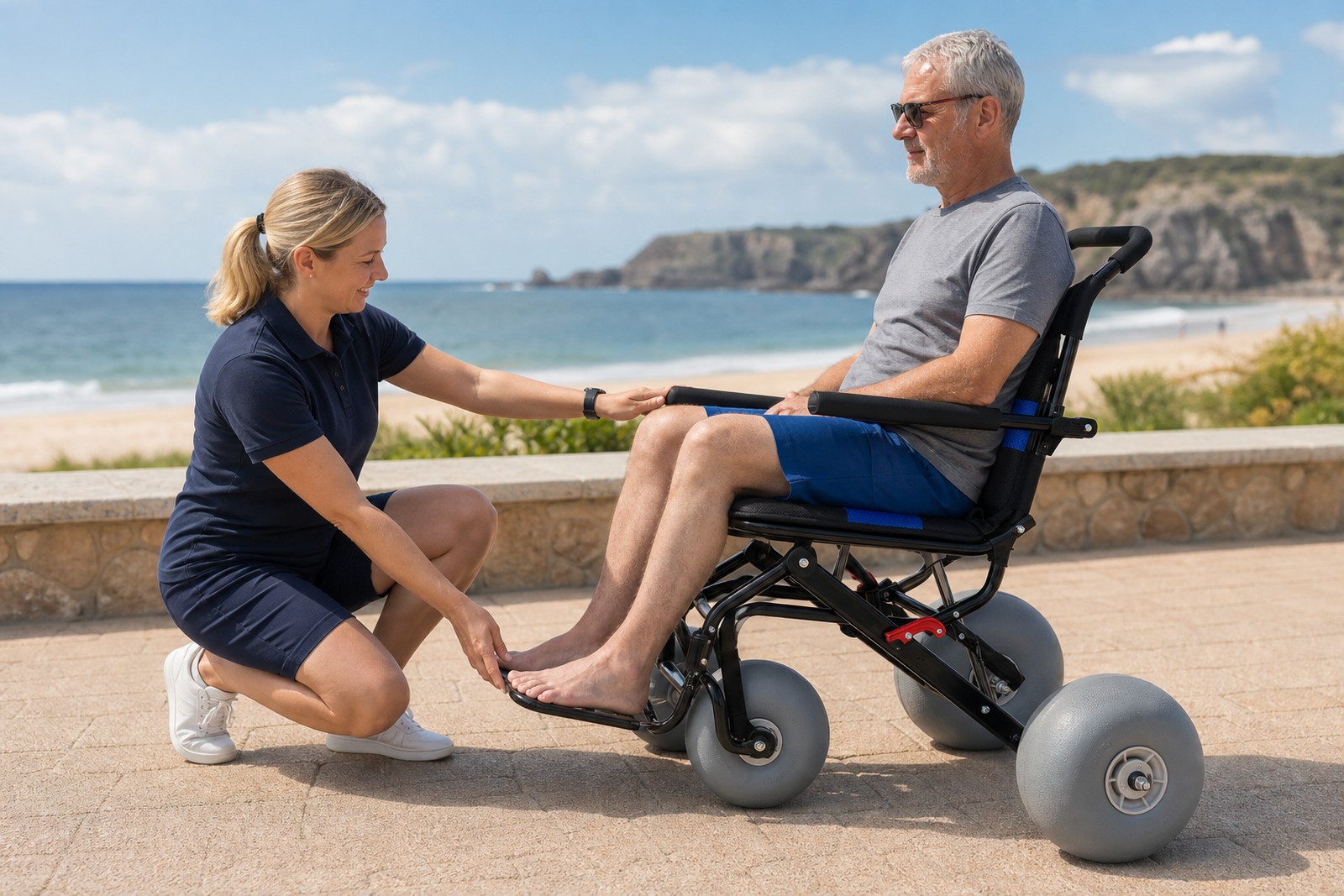 User fit assessment for a lightweight beach wheelchair