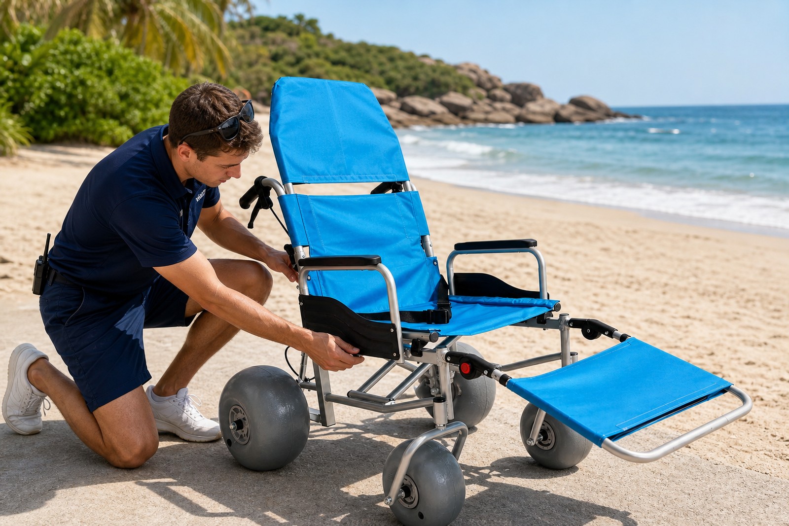 Pre-use safety inspection for an all-terrain beach wheelchair