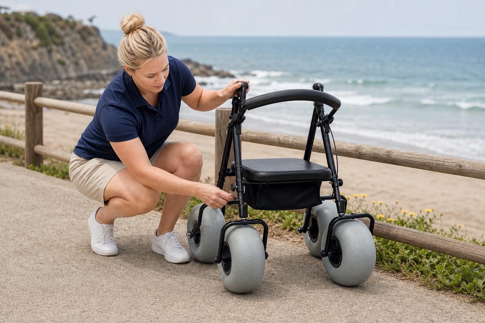 Safety inspection before using a beach walker
