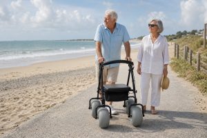 Beach walker supporting confident movement near soft sand