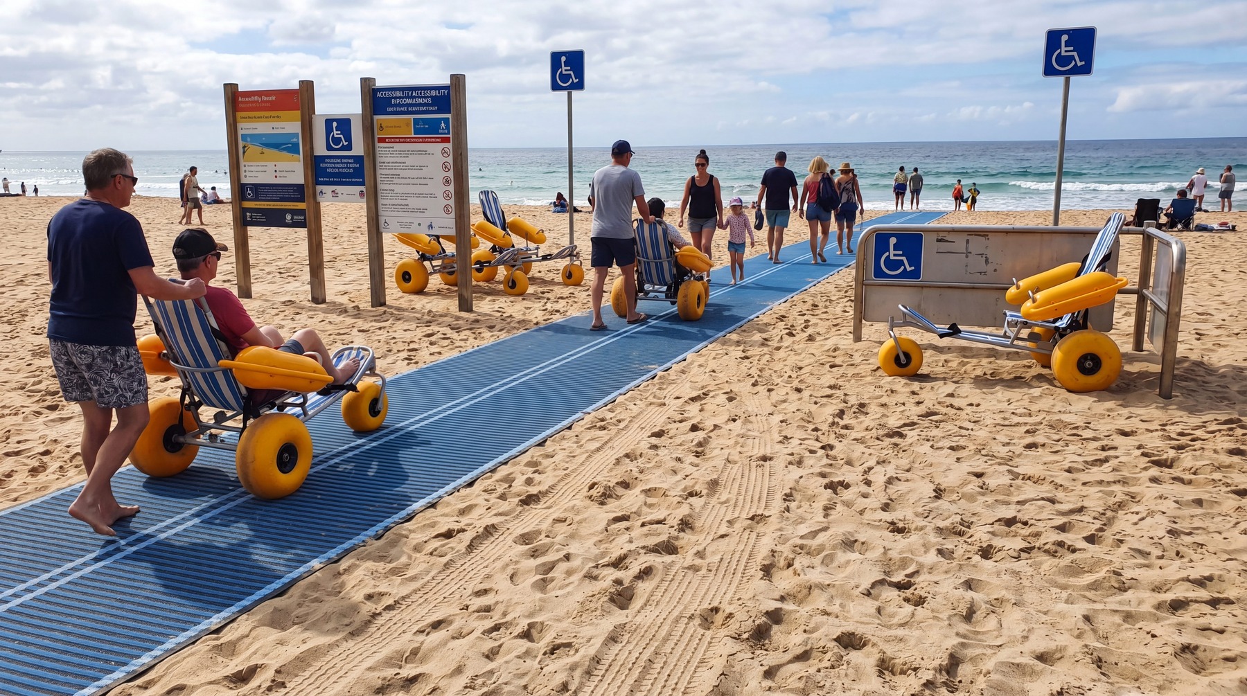 Floating beach wheelchair access route