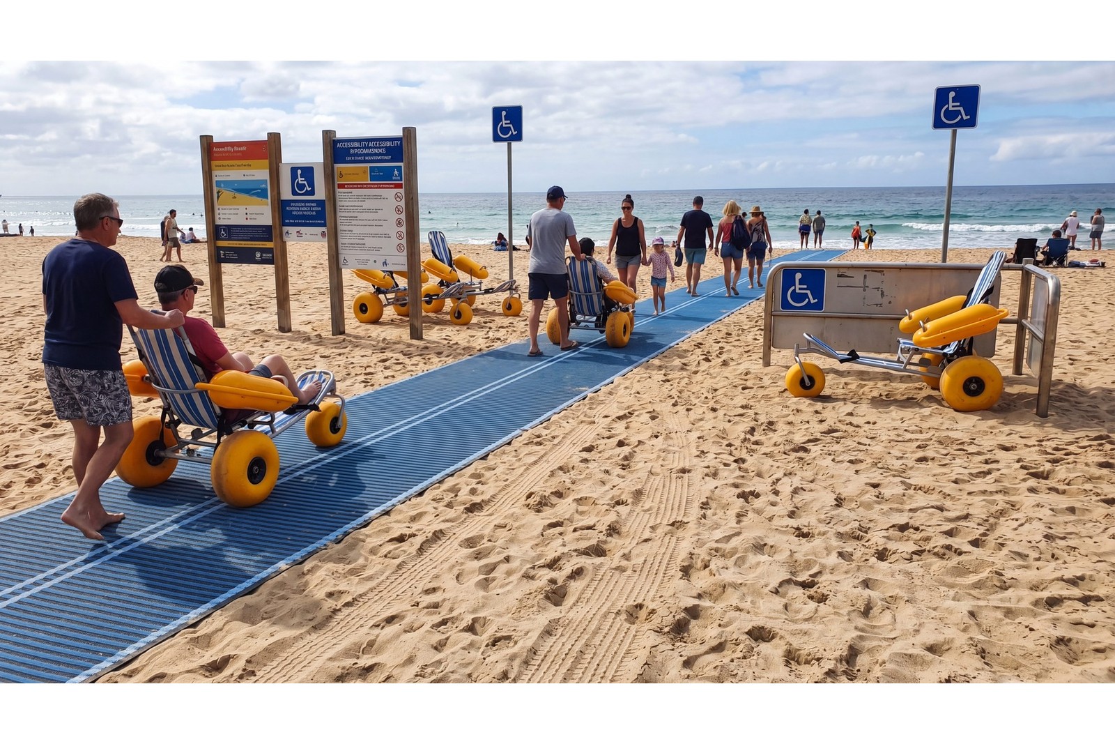 Floating beach wheelchair access route