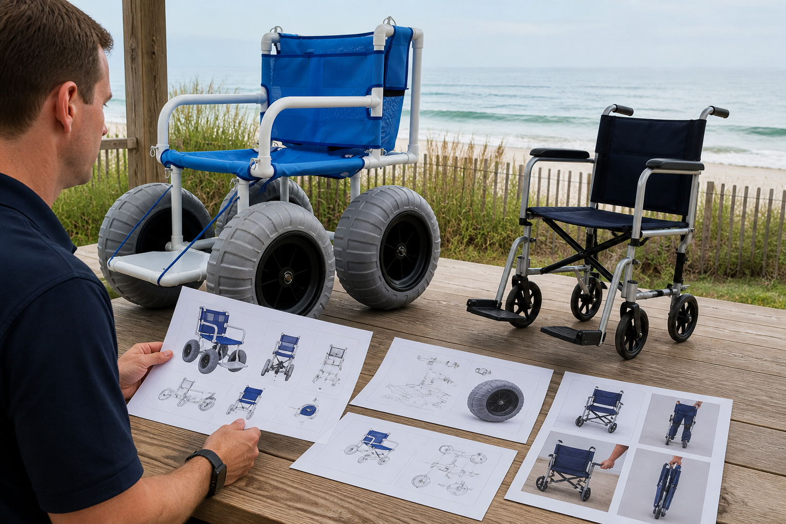 buyer evidence review with separate product drawings, wheel details, use instructions, care files, and parts lists for both chair types