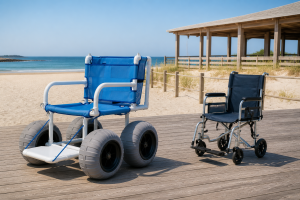 Featured scene for beach wheelchair vs transport chair B2B buying guidance
