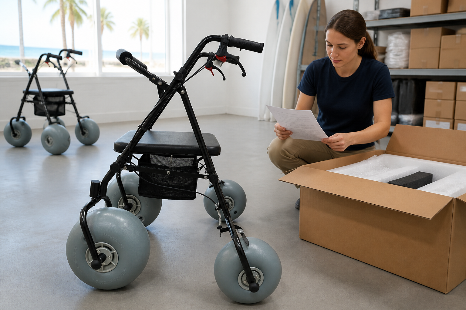 Warehouse receiving inspection for stacked beach walkers